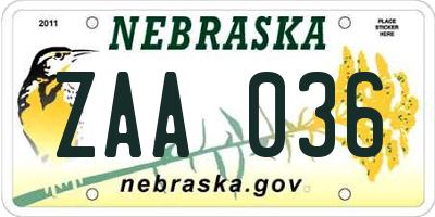 NE license plate ZAA036