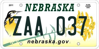 NE license plate ZAA037