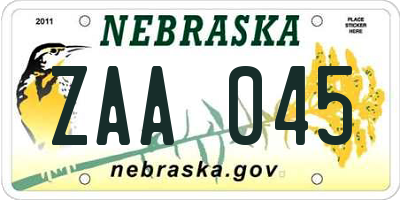 NE license plate ZAA045