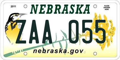 NE license plate ZAA055