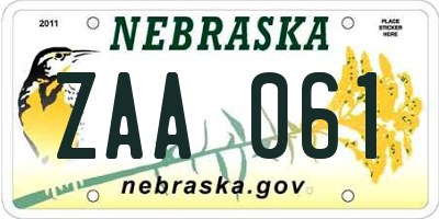 NE license plate ZAA061
