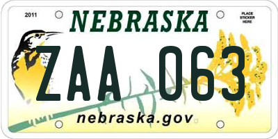 NE license plate ZAA063