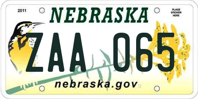 NE license plate ZAA065