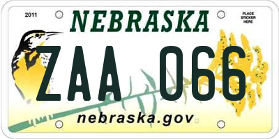 NE license plate ZAA066