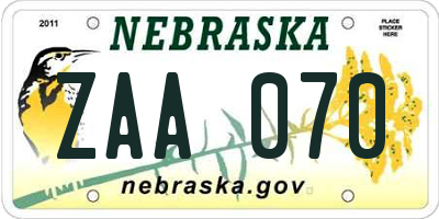 NE license plate ZAA070