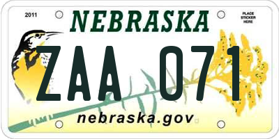 NE license plate ZAA071