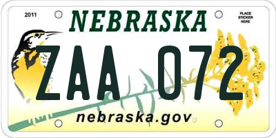 NE license plate ZAA072