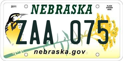 NE license plate ZAA075
