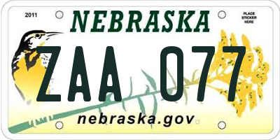 NE license plate ZAA077