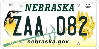 NE license plate ZAA082