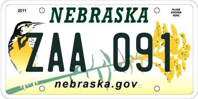 NE license plate ZAA091