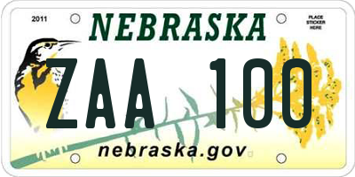 NE license plate ZAA100
