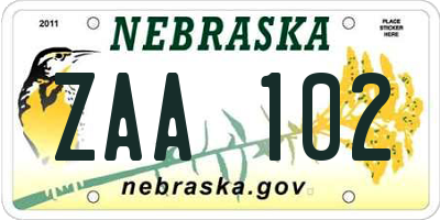 NE license plate ZAA102