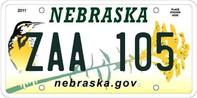 NE license plate ZAA105