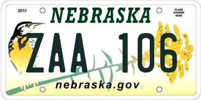 NE license plate ZAA106