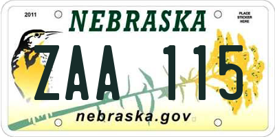 NE license plate ZAA115