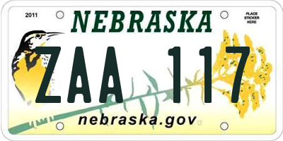 NE license plate ZAA117
