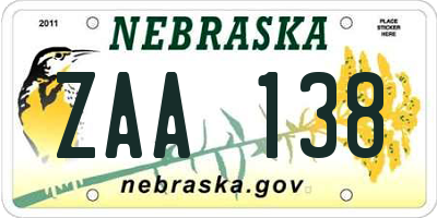 NE license plate ZAA138