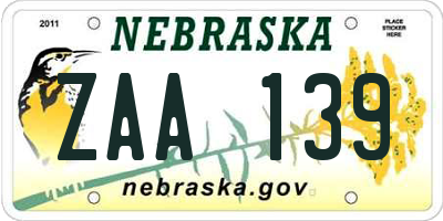 NE license plate ZAA139