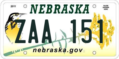 NE license plate ZAA151