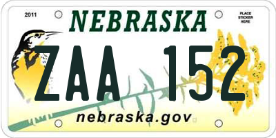 NE license plate ZAA152