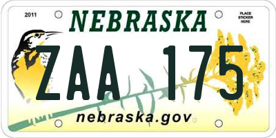 NE license plate ZAA175