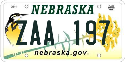 NE license plate ZAA197