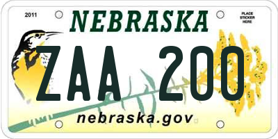 NE license plate ZAA200