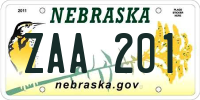 NE license plate ZAA201