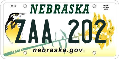NE license plate ZAA202