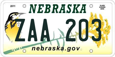 NE license plate ZAA203