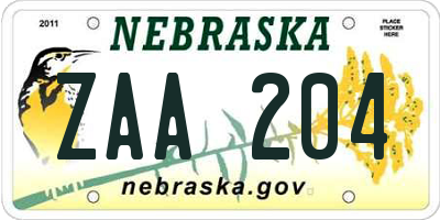 NE license plate ZAA204