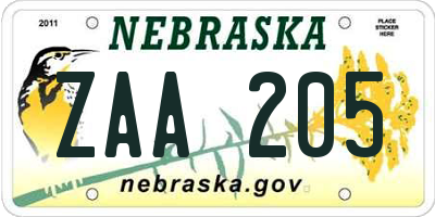 NE license plate ZAA205
