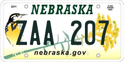 NE license plate ZAA207