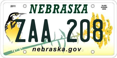 NE license plate ZAA208