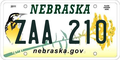 NE license plate ZAA210