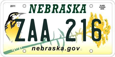 NE license plate ZAA216