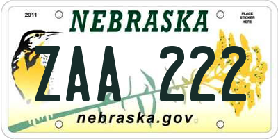 NE license plate ZAA222
