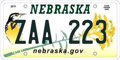 NE license plate ZAA223