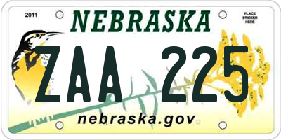 NE license plate ZAA225