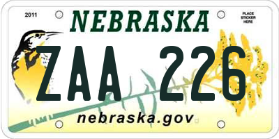 NE license plate ZAA226