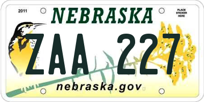 NE license plate ZAA227