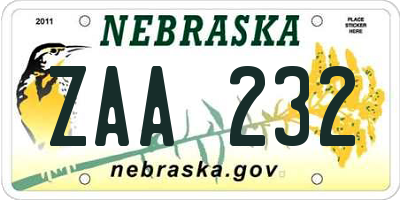 NE license plate ZAA232