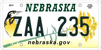 NE license plate ZAA235