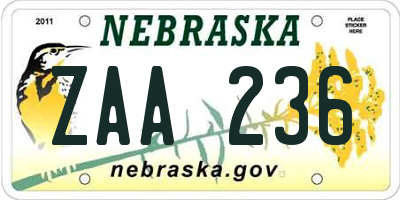 NE license plate ZAA236