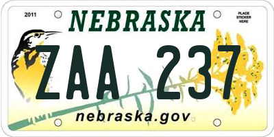 NE license plate ZAA237