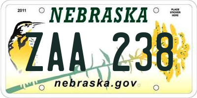 NE license plate ZAA238