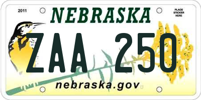 NE license plate ZAA250