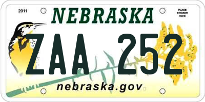 NE license plate ZAA252