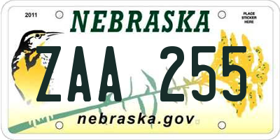 NE license plate ZAA255